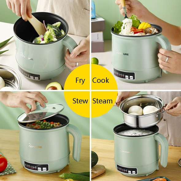 Multi-Function Electric-Cooker Mini Dormitory Student Cooking Rice Stir Frying Non-Stick Pot, 110V US Plug, Colour: Green Smart with Steam Grid(1.7L)