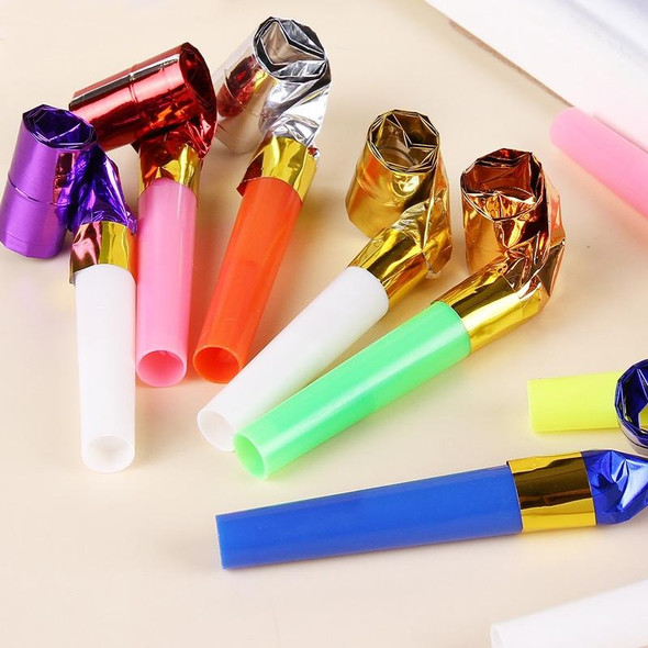 100 PCS Children Small Toy Plastic Whistle Birthday Party Cheering Small Gift Gold Paper Blowing Dragon Horn(Color Random Deilvery)