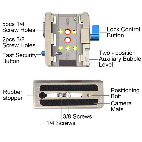 PULUZ Quick Release Clamp Adapter + Quick Release Plate for  DSLR & SLR Cameras(Gold)