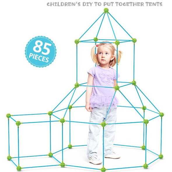 85 in 1 DIY Tent Toy Assembling Play House DIY Children Tent Building Toy( Round-Blue )