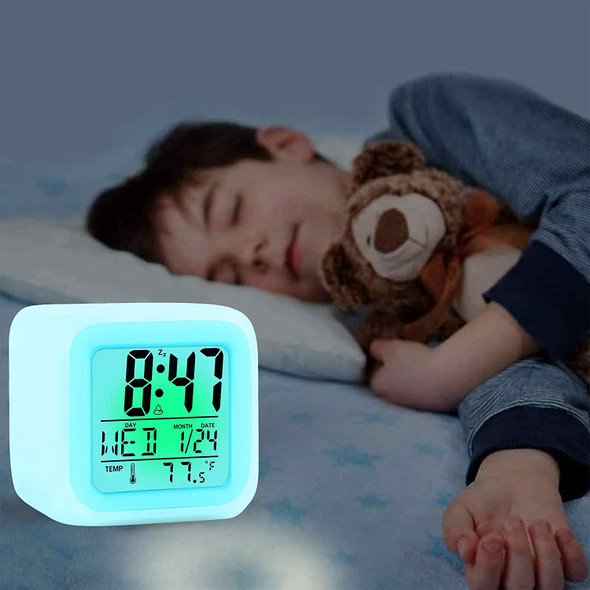 LED Colour Changing Digital Alarm Clock with Temperature Display