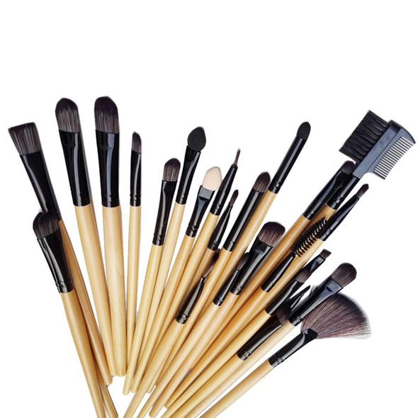 32 PCS Wood Color Handle Makeup Brush Set Beauty Kit + PU Leatherette Carrying Case