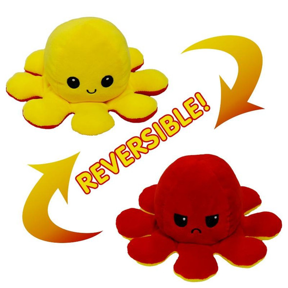 2 PCS Flipped Octopus Doll Double-Sided Flipping Doll Plush Toy( Yellow + Rose Red)