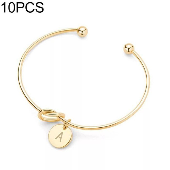 10 PCS Alloy Letter A Bracelet Snake Chain Charm Bracelets(Gold)