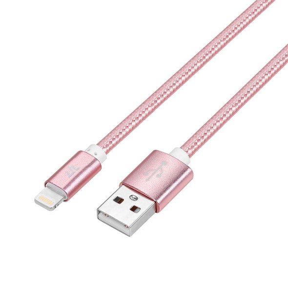 YF-MX02 1m 2.4A MFI Certificated 8 Pin to USB Nylon Weave Style Data Sync Charging Cable - iPhone 11 Pro Max / iPhone 11 Pro / iPhone 11 / iPhone XR / iPhone XS MAX / iPhone X & XS / iPhone 8 & 8 Plus / iPhone 7 & 7 Plus (Rose Gold)