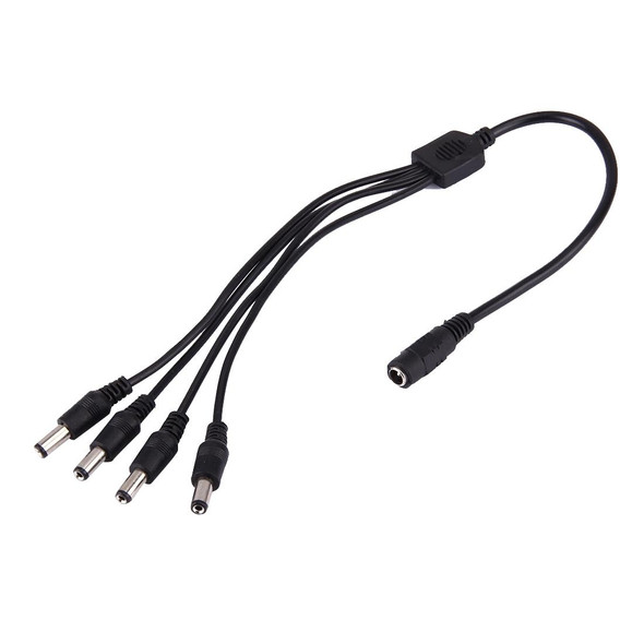 1 Female to 4 Male Plug 5.5 x 2.1mm DC Power Cable(Black)