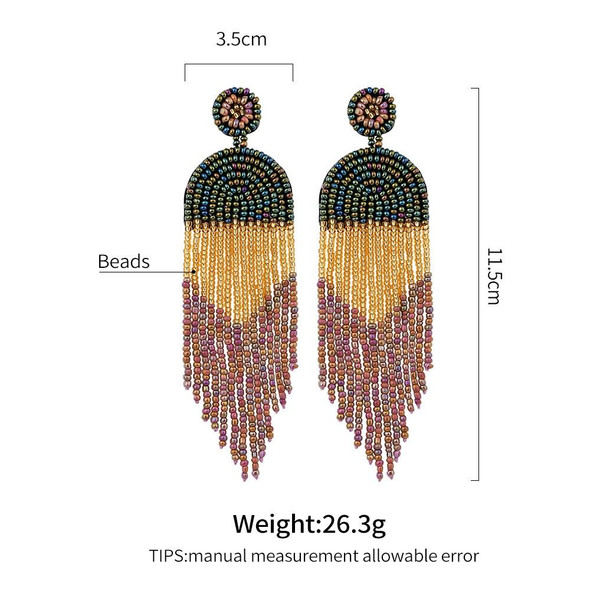 Ethnic Earrings Handmade Beaded Bohemian Tassel Earrings, Colour: Green E68671