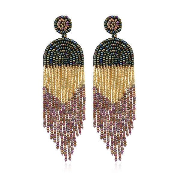 Ethnic Earrings Handmade Beaded Bohemian Tassel Earrings, Colour: Green E68671