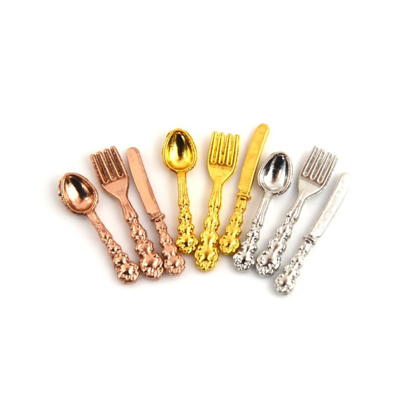 12 PCS / Set Simulation Kitchen Food Furniture Toys Dollhouse Miniature Accessories 1:12 Fork Knife Soup Spoon Tableware(Silver)