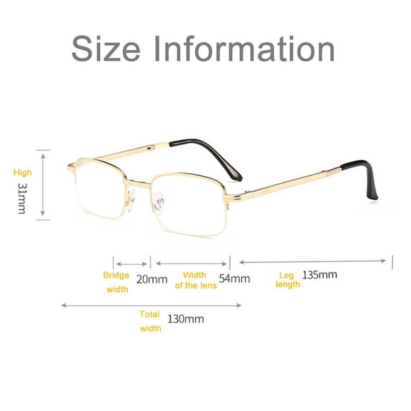 Folding Anti Blue-ray Presbyopic Reading Glasses with Case & Cleaning Cloth, +3.50D(Gold)