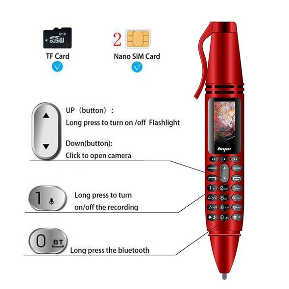 AK007 Mobile Phone, Multifunctional Remote Noise Reduction Back-clip Recording Pen with 0.96 inch Color Screen, Dual SIM Dual Standby, Support Bluetooth, GSM, LED Light, Handwriting(Black)