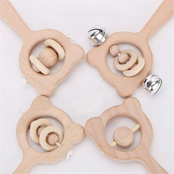 Baby Puzzle Early Education Hand Rattle Wooden Toy(Owl Bell)