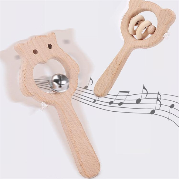 Baby Puzzle Early Education Hand Rattle Wooden Toy(Owl Bell)