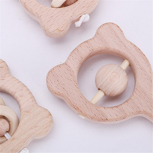 Baby Puzzle Early Education Hand Rattle Wooden Toy(Bear Big Bead)