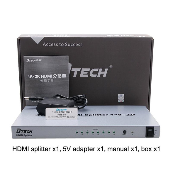 DTECH DT-7148 HDMI 2.0 1 In 8 Out 4K X 2K HD Splitter, CN Plug