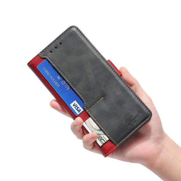 Alcatel 1B 2022 Contrast Color Side Buckle Leatherette Phone Case(Red + Black)