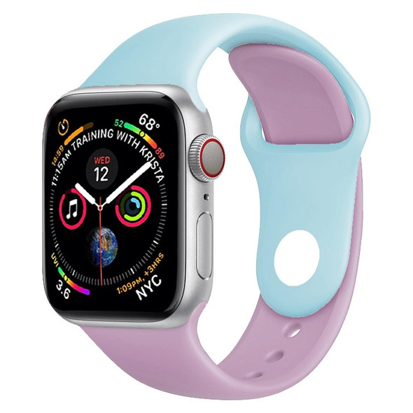 Double Colors Silicone Watch Band for Apple Watch Series 3 & 2 & 1 38mm (Purple+Turquoise)