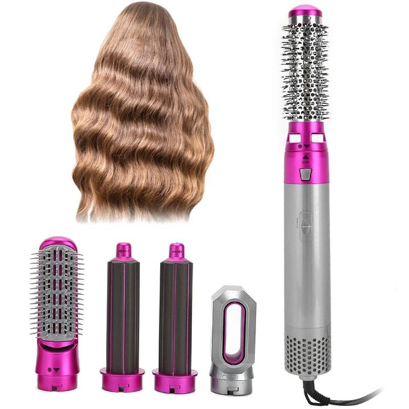 5-in-1 Hot-air Comb Automatic Straightening Dual-purpose Hair Dryer Silver+Rose Red(EU Plug)