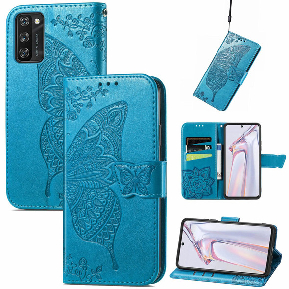 Blackview A100 Butterfly Love Flower Embossed Horizontal Flip Leatherette Case with Holder & Card Slots & Wallet & Lanyard(Blue)