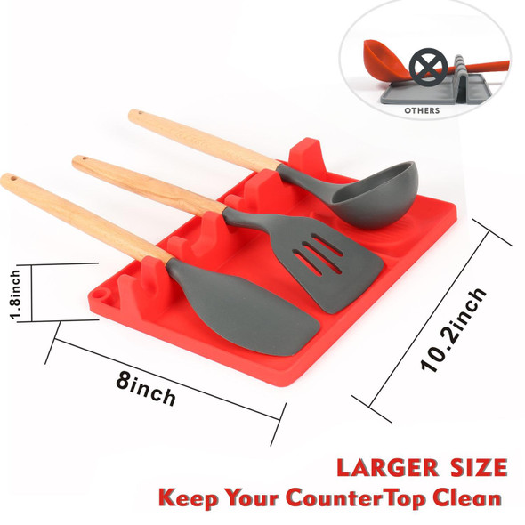 2 in 1 Kitchen Silicone Spoon Holder Shelf Large (Red)