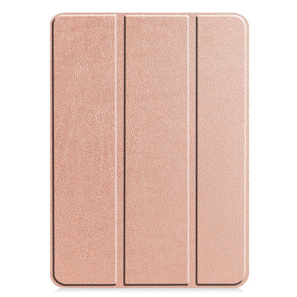 Custer Texture Horizontal Flip PU Leatherette Tablet Case with Three-folding Holder & Sleep / Wake-up Function - iPad Pro 12.9 (2021)(Rose Gold)