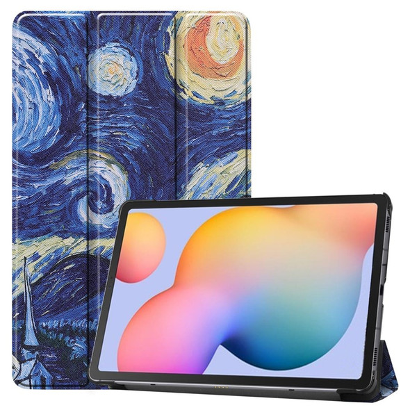 Samsung Galaxy Tab S6 Lite P610 10.4 inch Colored Drawing Horizontal Flip Leather Case, with Three-folding Holder(Starry Sky)