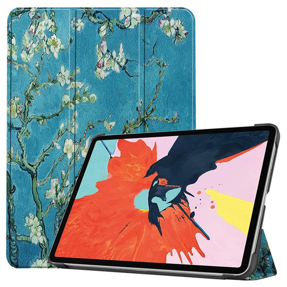 iPad Air 2022 / 2020 10.9 Colored Drawing Horizontal Flip Leather Case with Three-folding Holder & Sleep / Wake-up Function(Apricot Flower)