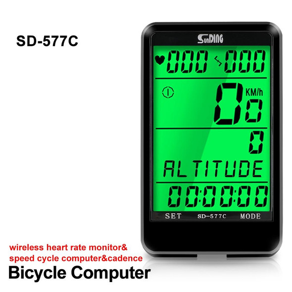 SUNDING SD-577C  Cycling Computer LCD Backlight Waterproof Wireless Stopwatch MTB Bike Odometer Stopwatch Bicycle Speedometer