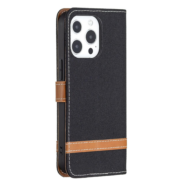Color Matching Denim Texture Horizontal Flip Leatherette Case with Holder & Card Slots & Wallet & Lanyard - iPhone 13 Pro(Black)