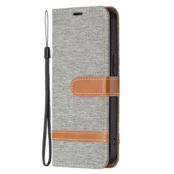 Color Matching Denim Texture Horizontal Flip Leatherette Case with Holder & Card Slots & Wallet & Lanyard - iPhone 13 Pro(Grey)