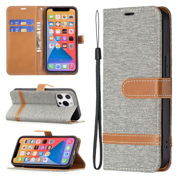 Color Matching Denim Texture Horizontal Flip Leatherette Case with Holder & Card Slots & Wallet & Lanyard - iPhone 13 Pro(Grey)