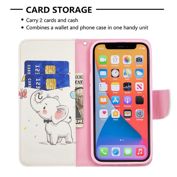 Colored Drawing Pattern Horizontal Flip Leatherette Case with Holder & Card Slots & Wallet - iPhone 13 mini(Elephant)