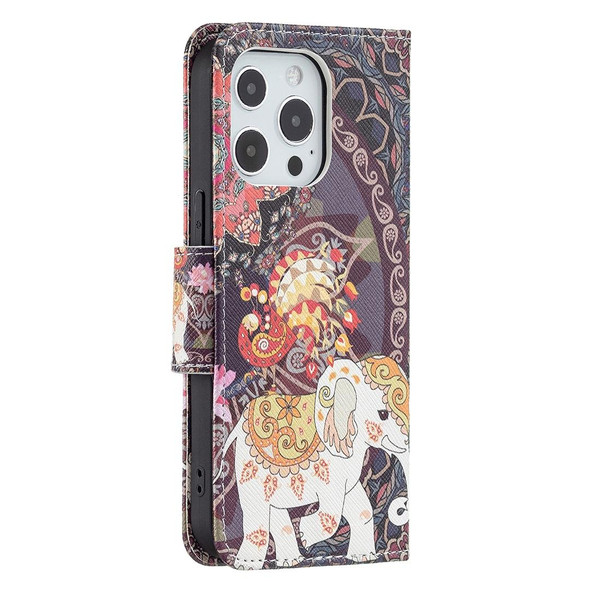 Colored Drawing Pattern Horizontal Flip Leatherette Case with Holder & Card Slots & Wallet - iPhone 13 mini(Flowers and Elephant)