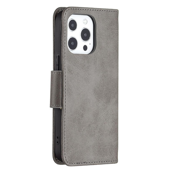 iPhone 13 Pro Retro Lambskin Texture Pure Color Horizontal Flip PU Leather Case, with Holder & Card Slots & Wallet & Lanyard(Grey)