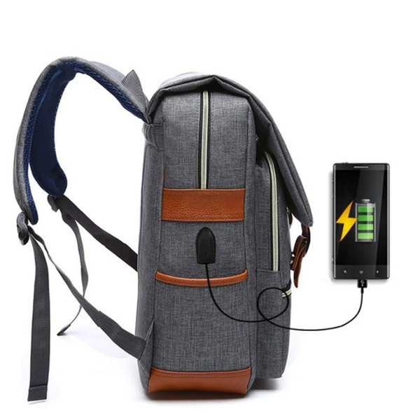 203 Outdoor Travel Shoulders Bag Computer Backpack with External USB Charging Port(Light Grey)