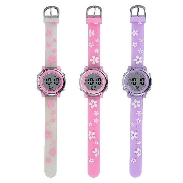 JNEW A380-86195 Children Cartoon Cherry Blossom Waterproof Time Recognition Colorful LED Electronic Watch(Purple)