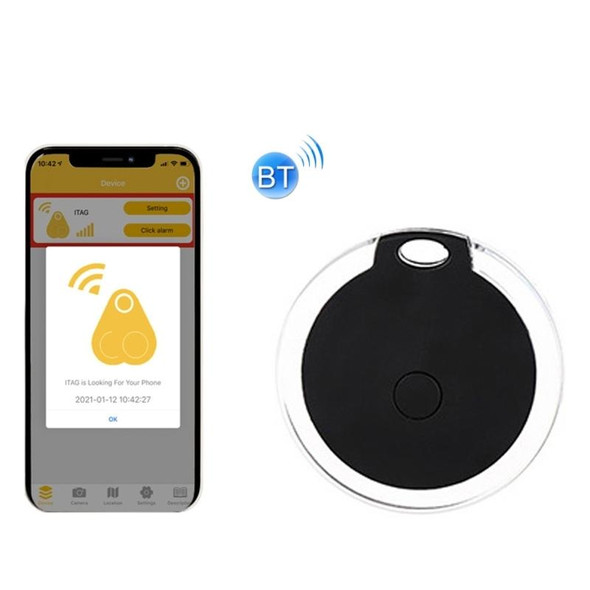 2 PCS Round Bluetooth Anti-Lost Device Mobile Phone Key Two-Way Object Finding Alarm( Black)