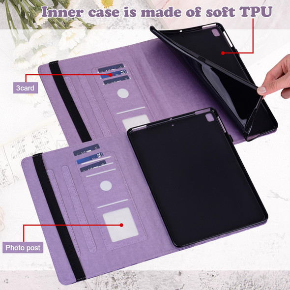 Samsung Galaxy Tab S2 9.7 Tree & Deer Pattern Pressed Printing Horizontal Flip PU Leather Case with Holder & Card Slots(Purple)