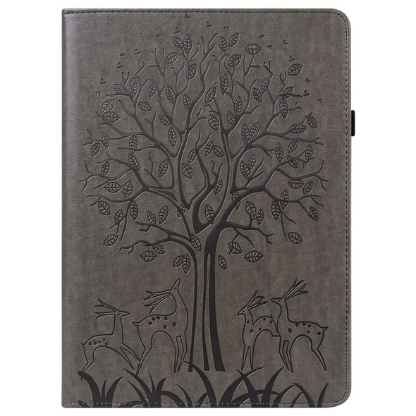 Tree & Deer Pattern Pressed Printing Horizontal Flip PU Leather Case with Holder & Card Slots & Sleep / Wake-up Function - iPad Pro 10.5 2017 / 10.2 2019(Grey)