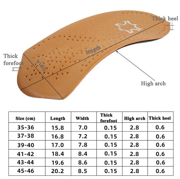 2 Pairs Cow Leatherette Arch Half Insole Flat Arch Support O-Leg Corrective Insole,Size: 43/44