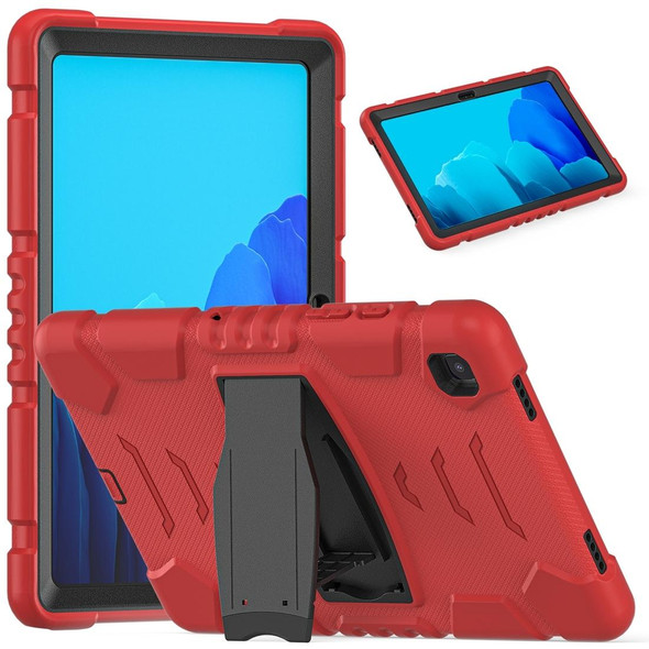 Samsung Galaxy Tab A7 T500 3-Layer Protection Screen Frame + PC + Silicone Shockproof Combination Case with Holder(Red+Black)