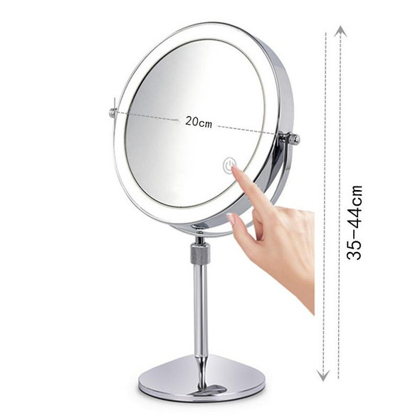 Desktop Double-SidedRound LED Luminous Makeup Mirror Liftable Magnifying Mirror, Specification:Plane + 5 Times Magnification(8-inch Rechargeable)