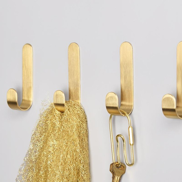 4 PCS Brass Gold Color Brushed Hook Punch-Free Metal Hanging Hook, Specification: Small