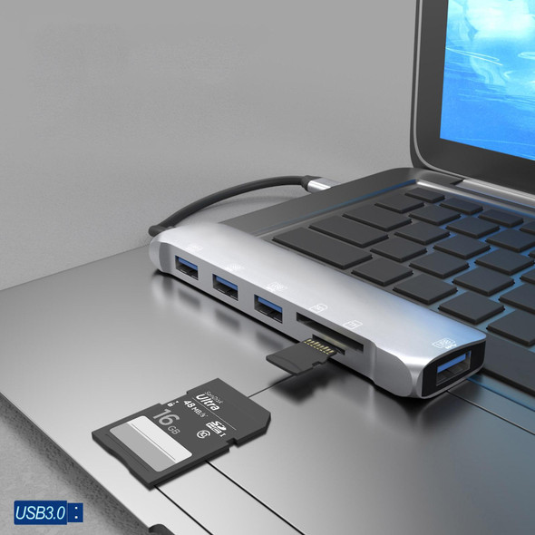 NK-3043H 6 in 1 USB-C / Type-C to TF / SD Card Slot + USB 3.0 + 3 USB 2.0 Female Adapter