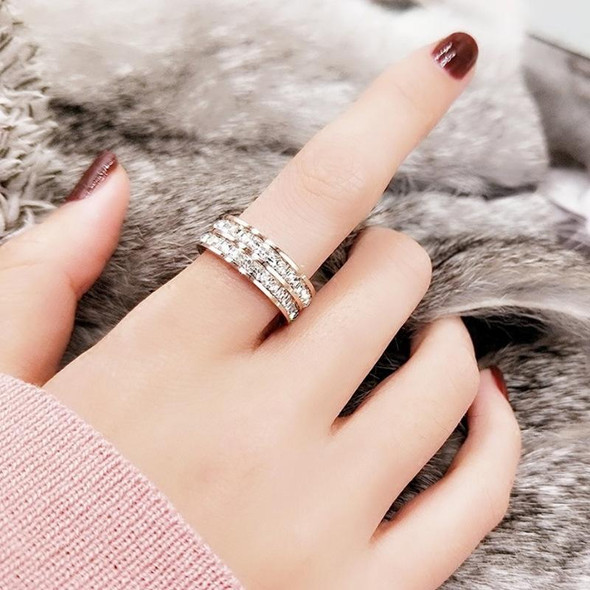 2 PCS Girls Simple Titanium Steel Diamond Ring, Size: US Size 7(Single Row Rose Gold)