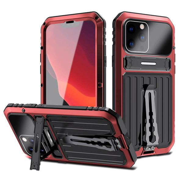 Armor Shockproof Splash-proof Dust-proof Phone Case with Holder - iPhone 13 Pro Max(Red)