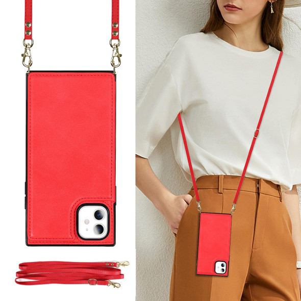 Cross-body Square Double Buckle Flip Card Bag TPU+PU Case with Card Slots & Wallet & Photo & Strap - iPhone 11(Red)