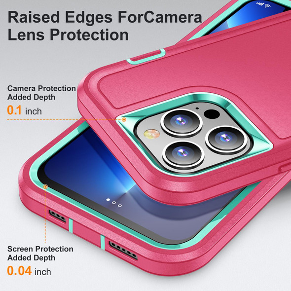 3 in 1 Rugged Holder Phone Case - iPhone 13 Pro Max(Pink + Blue)