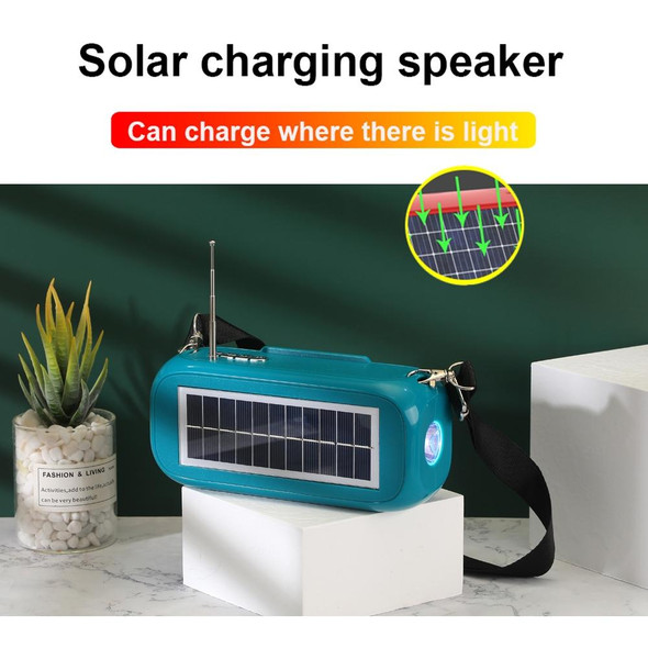 T&G TG613 TWS Solar Portable Bluetooth Speakers with LED Flashlight, Support TF Card / FM / AUX / U Disk(Dark Green)