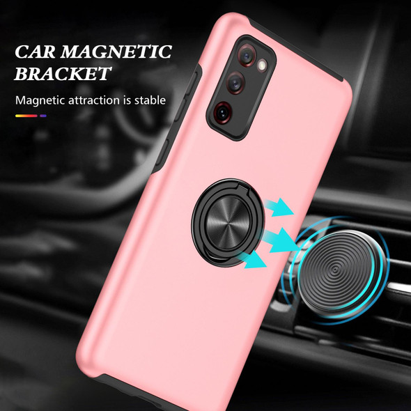 Samsung Galaxy S20 FE PC + TPU Shockproof Magnetic Protective Case with Invisible Ring Holder(Rose Gold)